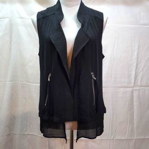 Chico's Black Moto Style Open Sleeveless Vest, Size 1 (Medium, 8)